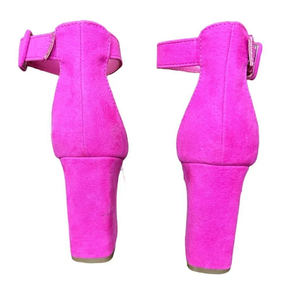Bamboo Nicole Square Open Toe Block Chunky Heel Barbie HOCO‎ Pink Size 6